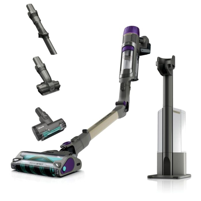 Shark PowerDetect Clean & Empty Akku-Staubsauger mit Absaugstation, bis 70 Min. Laufzeit, kabellos, selbstentleerend, für Tierhaare, Allergiker, Teppich und Hartböden, mit LED-Licht, IP3225EUT