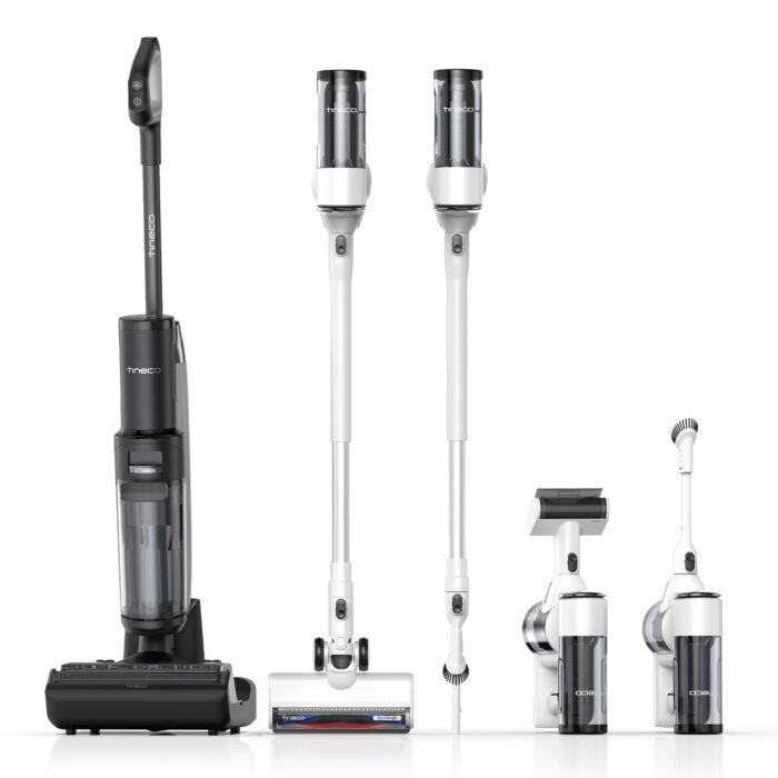 Tineco Floor ONE S7 Stretch Ultra Nass Trockensauger, 180° Lay-Flat Nasssauger, 85°C 5 Min Flashdry-Selbstreinige, 50 Min Laufzeit, DualBlock Anti-Tangle, Beide Kantenreinigen, Reinigen unter Möbeln