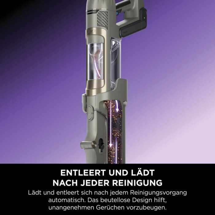 Shark PowerDetect Clean & Empty Akku-Staubsauger mit Absaugstation, bis 70 Min. Laufzeit, kabellos, selbstentleerend, für Tierhaare, Allergiker, Teppich und Hartböden, mit LED-Licht, IP3225EUT