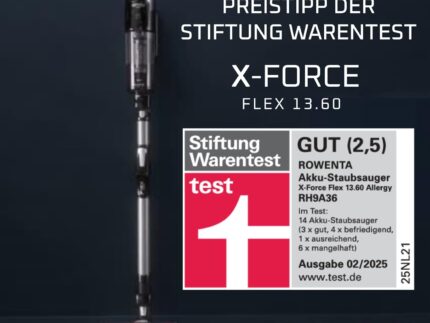 Rowenta X-Force Flex 13.60, kabelloser Akku-Staubsauger, Allergiker-Modell, tiefe Reinigungskraft, Flex-Gelenk, 150 Air Watt, bis zu 60 Minuten Laufzeit, Made in France, RH9A36WV