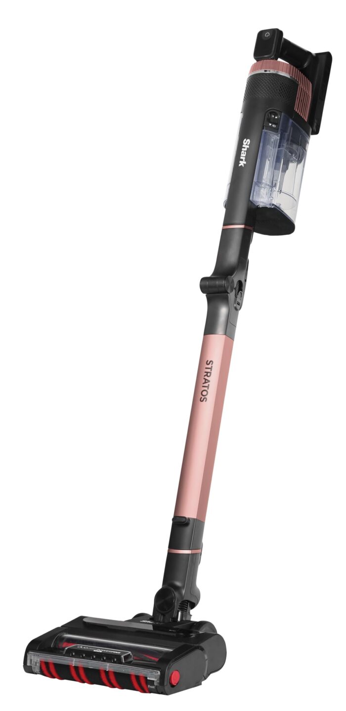 Shark Stratos Akku-Staubsauger freistehend, bis 60 Min. Laufzeit, kabellos, beutellos, für Tierhaare, Allergiker, Teppich und Hartböden, mit Auto-Kit und Knickgelenk-Rohr, grau/roségold, IZ400EUTBK