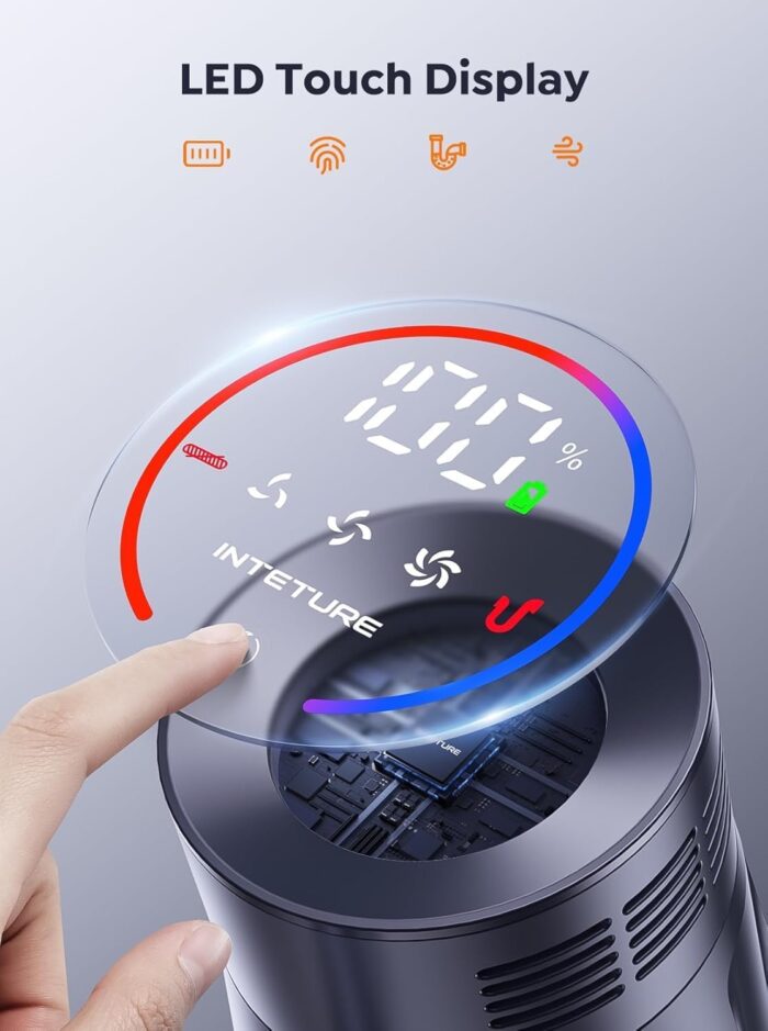 Akku Staubsauger Kabellos 600W 50KPa, Akkustaubsauger mit 65 Min Laufzeit, Selbststehender Stabstaubsauger mit Wandhalterung & Ladefunktion, Touchscreen, Für Teppich, Hartboden & Tierhaare
