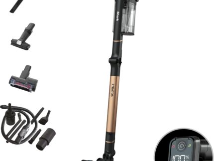 Shark Stratos Akku-Staubsauger freistehend, bis 60 Min. Laufzeit, kabellos, beutellos, für Tierhaare, Allergiker, Teppich und Hartböden, mit Auto-Kit und Knickgelenk-Rohr, grau/roségold, IZ400EUTBK