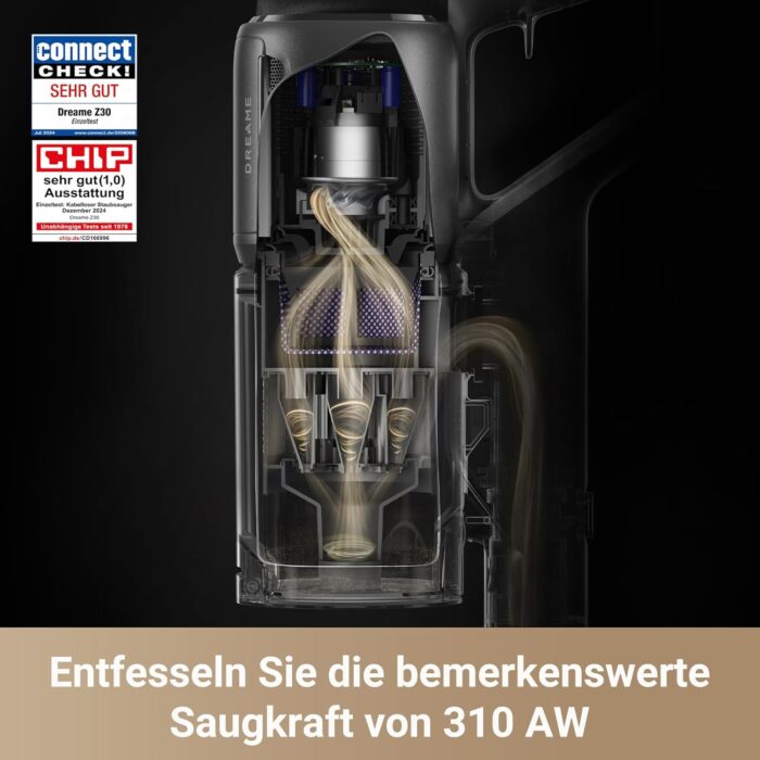 dreame Z30 Kabelloser Bodenstaubsauger, 28,000PA / 310 AW Saugkraft, 90 min Max Reinigungszeit, Dust-Reveal-Technologie, Tierhaar-Entfernungswerkzeug, Multi-Flächen-Saugkraft, Schmutzerkennung