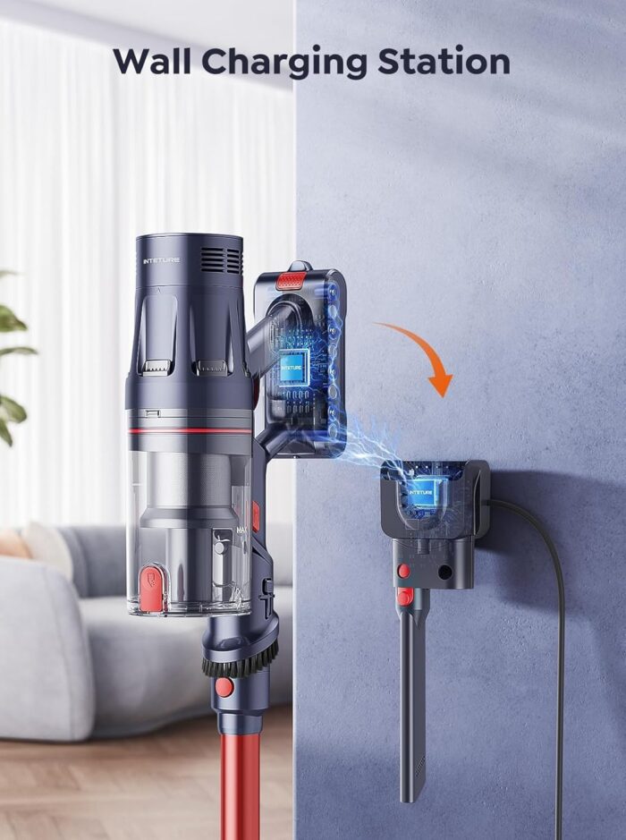 Akku Staubsauger Kabellos 600W 50KPa, Akkustaubsauger mit 65 Min Laufzeit, Selbststehender Stabstaubsauger mit Wandhalterung & Ladefunktion, Touchscreen, Für Teppich, Hartboden & Tierhaare