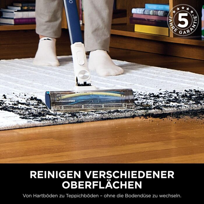 Shark PowerPro Akku-Staubsauger freistehend, bis 50 Min. Laufzeit, kabellos, beutellos, für Tierhaare, Allergiker, Teppich und Hartböden, mit LED-Licht und Knickgelenk-Rohr, Navyblau, IZ380EU