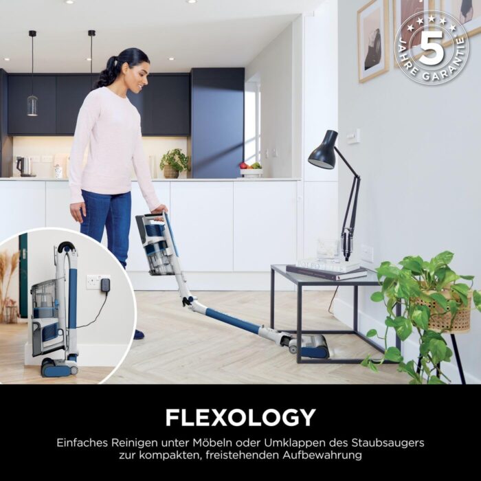 Shark PowerPro Akku-Staubsauger freistehend, bis 50 Min. Laufzeit, kabellos, beutellos, für Tierhaare, Allergiker, Teppich und Hartböden, mit LED-Licht und Knickgelenk-Rohr, Navyblau, IZ380EU