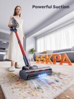Akku Staubsauger Kabellos 600W 50KPa, Akkustaubsauger mit 65 Min Laufzeit, Selbststehender Stabstaubsauger mit Wandhalterung & Ladefunktion, Touchscreen, Für Teppich, Hartboden & Tierhaare