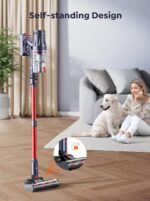 Akku Staubsauger Kabellos 600W 50KPa, Akkustaubsauger mit 65 Min Laufzeit, Selbststehender Stabstaubsauger mit Wandhalterung & Ladefunktion, Touchscreen, Für Teppich, Hartboden & Tierhaare