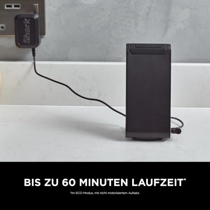 Shark Stratos Akku-Staubsauger freistehend, bis 60 Min. Laufzeit, kabellos, beutellos, für Tierhaare, Allergiker, Teppich und Hartböden, mit Auto-Kit und Knickgelenk-Rohr, grau/roségold, IZ400EUTBK