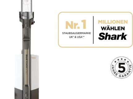 Shark PowerDetect Clean & Empty Akku-Staubsauger mit Absaugstation, bis 70 Min. Laufzeit, kabellos, selbstentleerend, für Tierhaare, Allergiker, Teppich und Hartböden, mit LED-Licht, Gold, IP3253EUT
