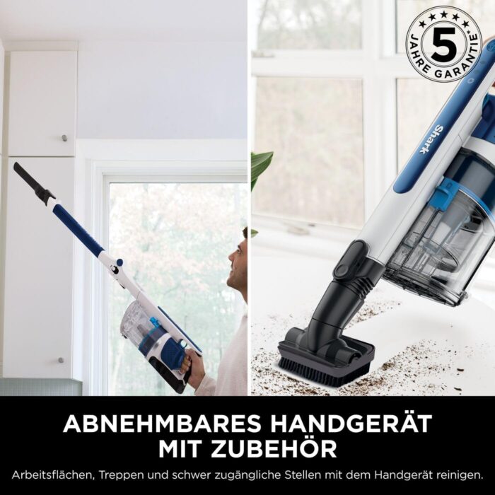 Shark PowerPro Akku-Staubsauger freistehend, bis 50 Min. Laufzeit, kabellos, beutellos, für Tierhaare, Allergiker, Teppich und Hartböden, mit LED-Licht und Knickgelenk-Rohr, Navyblau, IZ380EU