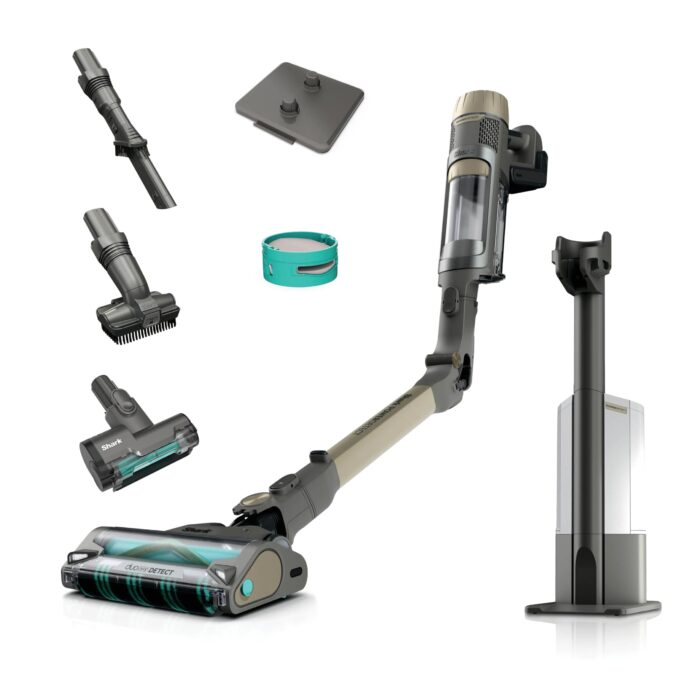 Shark PowerDetect Clean & Empty Akku-Staubsauger mit Absaugstation, bis 70 Min. Laufzeit, kabellos, selbstentleerend, für Tierhaare, Allergiker, Teppich und Hartböden, mit LED-Licht, IP3225EUT
