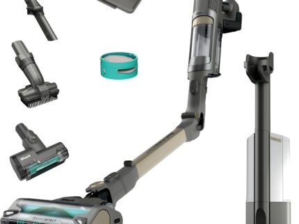 Shark PowerDetect Clean & Empty Akku-Staubsauger mit Absaugstation, bis 70 Min. Laufzeit, kabellos, selbstentleerend, für Tierhaare, Allergiker, Teppich und Hartböden, mit LED-Licht, Gold, IP3253EUT