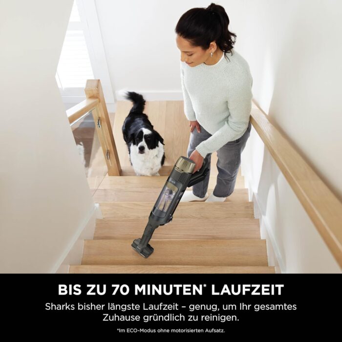 Shark PowerDetect Clean & Empty Akku-Staubsauger mit Absaugstation, bis 70 Min. Laufzeit, kabellos, selbstentleerend, für Tierhaare, Allergiker, Teppich und Hartböden, mit LED-Licht, Gold, IP3253EUT