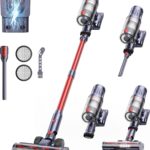 Akku Staubsauger Kabellos 600W 50KPa, Akkustaubsauger mit 65 Min Laufzeit, Selbststehender Stabstaubsauger mit Wandhalterung & Ladefunktion, Touchscreen, Für Teppich, Hartboden & Tierhaare