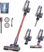 Akku Staubsauger Kabellos 600W 50KPa, Akkustaubsauger mit 65 Min Laufzeit, Selbststehender Stabstaubsauger mit Wandhalterung & Ladefunktion, Touchscreen, Für Teppich, Hartboden & Tierhaare