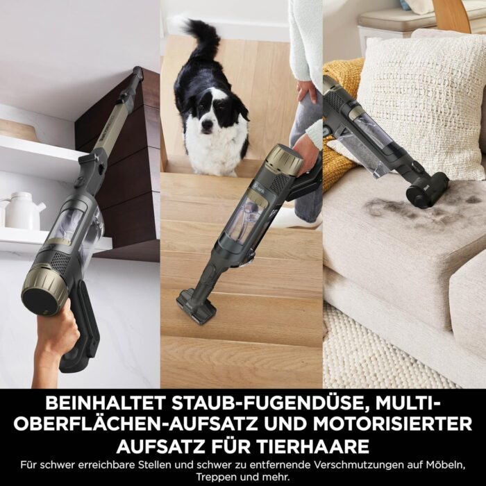 Shark PowerDetect Clean & Empty Akku-Staubsauger mit Absaugstation, bis 70 Min. Laufzeit, kabellos, selbstentleerend, für Tierhaare, Allergiker, Teppich und Hartböden, mit LED-Licht, Gold, IP3253EUT